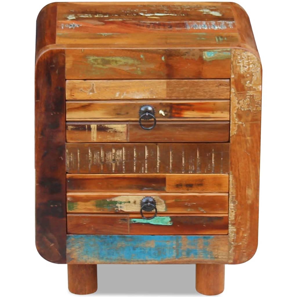 vidaXL Antique-Style Bedside Cabinet in Solid Reclaimed Wood with Two Handy Drawers - 16.9&quot;x13&quot;x20&quot; - Ideal as Nightstand, Drawer Cabinet, and End Table