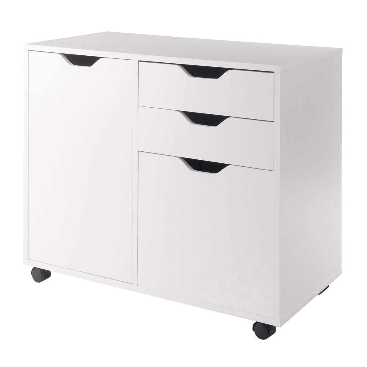 Winsome Halifax Storage Mobile Cabinets, 1 Large Door, 3 Drawers, For Home Office, White