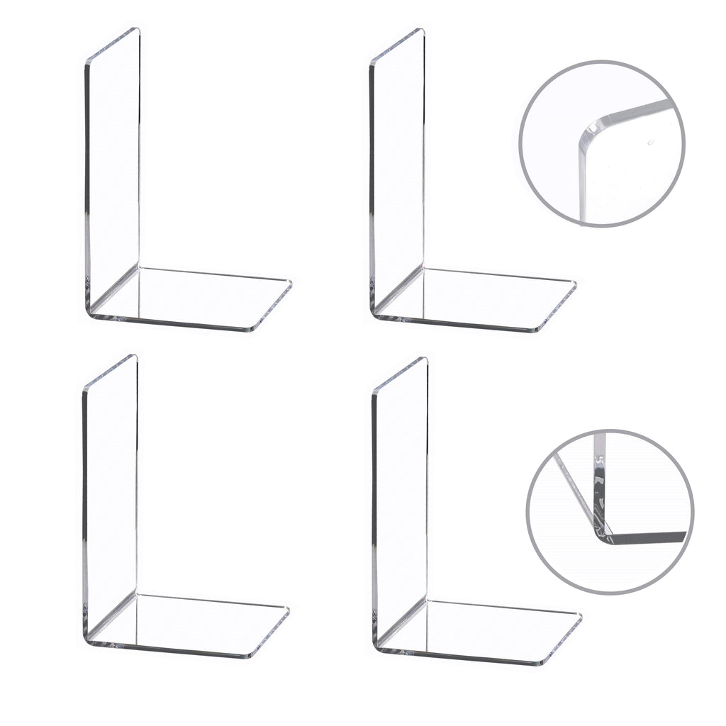 Cy Craft 4 Pieces Bookends,Clear Acrylic Bookends For Shelves,Heavy Duty Book Ends And Desktop Organizer,Book Stopper For Books/
