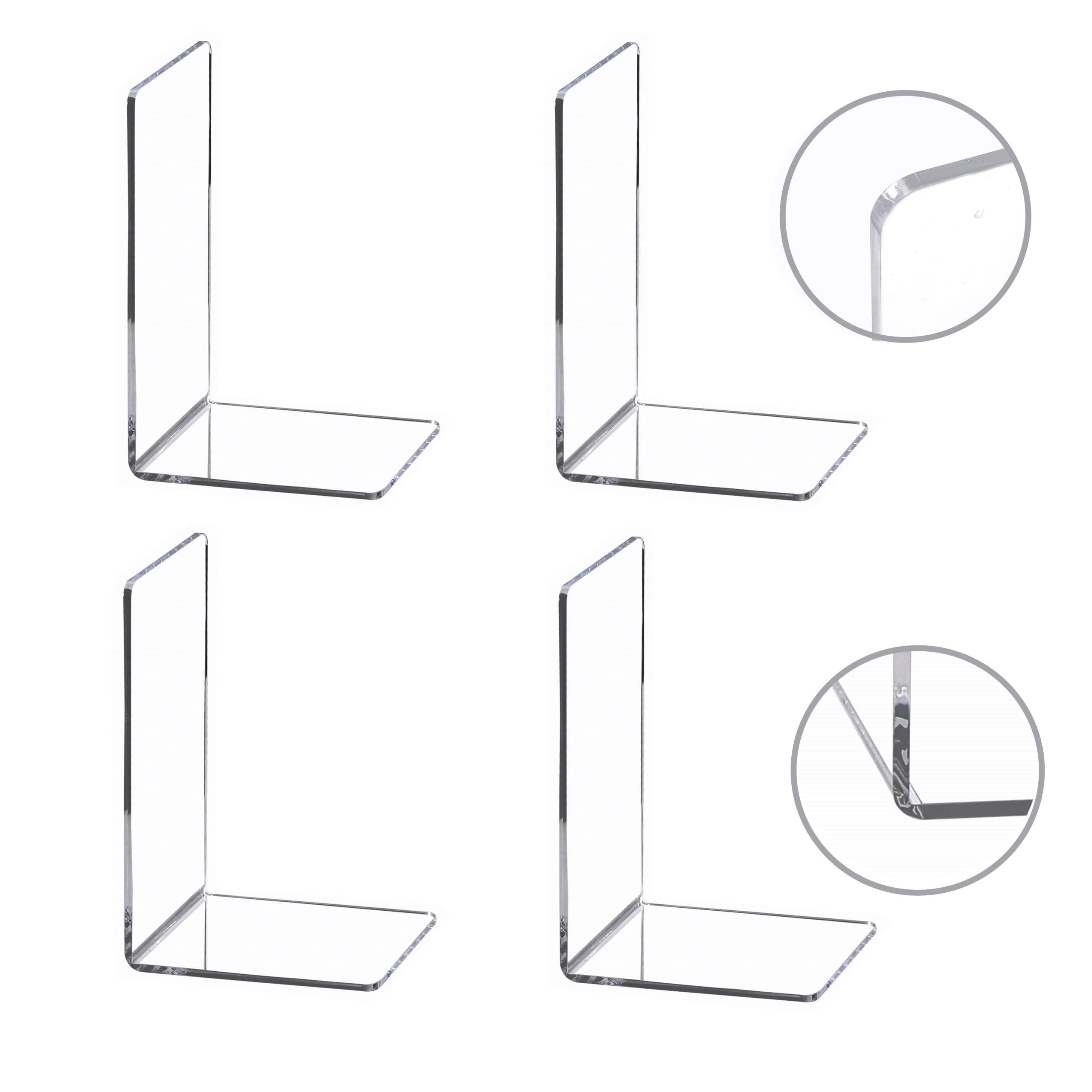 Cy Craft 4 Pieces Bookends,Clear Acrylic Bookends For Shelves,Heavy Duty Book Ends And Desktop Organizer,Book Stopper For Books/