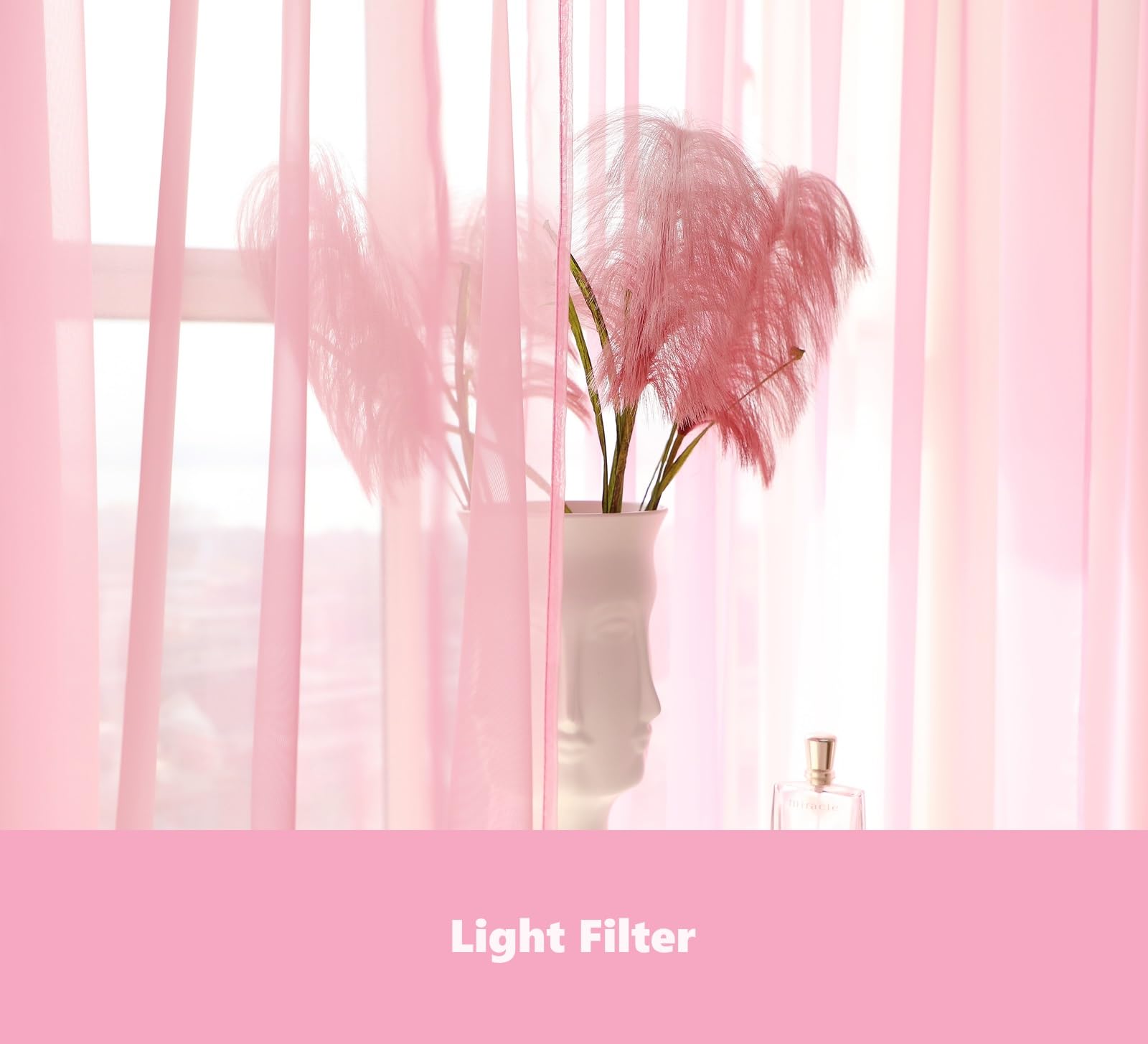 Pi Sheer Curtains,Small Window Treatment Light Voile With Rod Pocket For Café/Kitchen/Bedroom/Living Room 2 Panels (W42Xl36,Bright Pink)