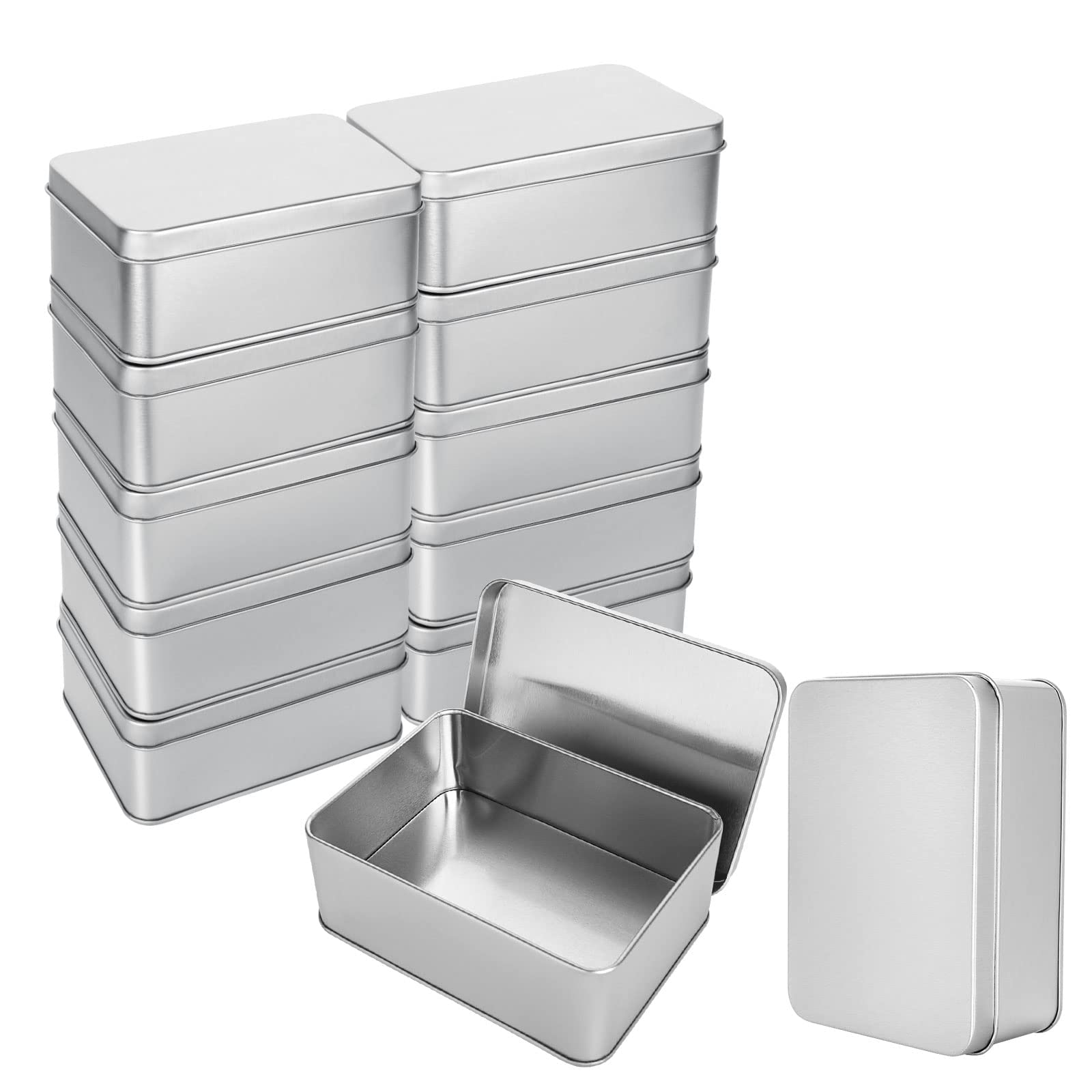 RHBLME 12 Pack Tin Box, 4.9 x 3.6 x 1.8 Inches Metal Box Cookie Tins with Lids, Large Multipurpose Tin Can Storage Container for