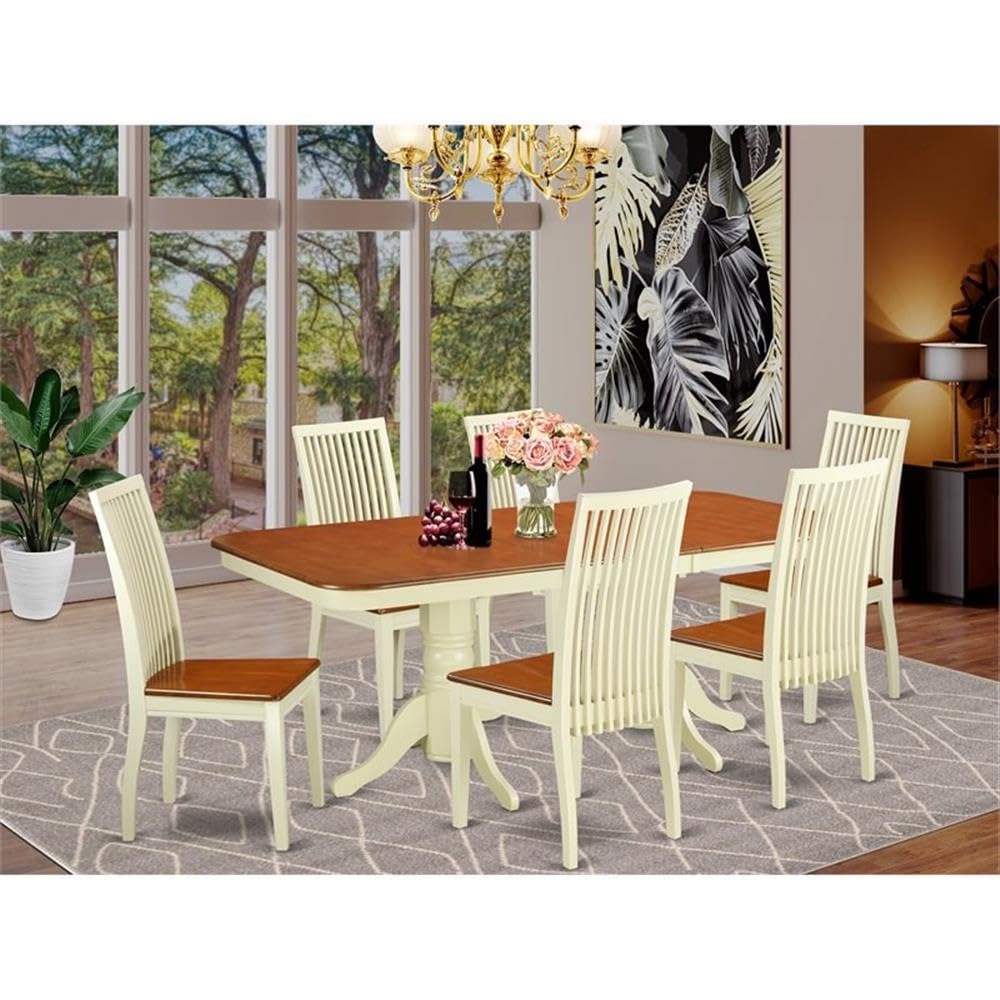 East West Furniture Naip5-Bmk-W 5 Piece Kitchen Table Set For 4 Includes A Rectangle Dining Room Table With Butterfly Leaf And 4 Solid Wood Seat Chairs, 40X78 Inch, Buttermilk & Cherry