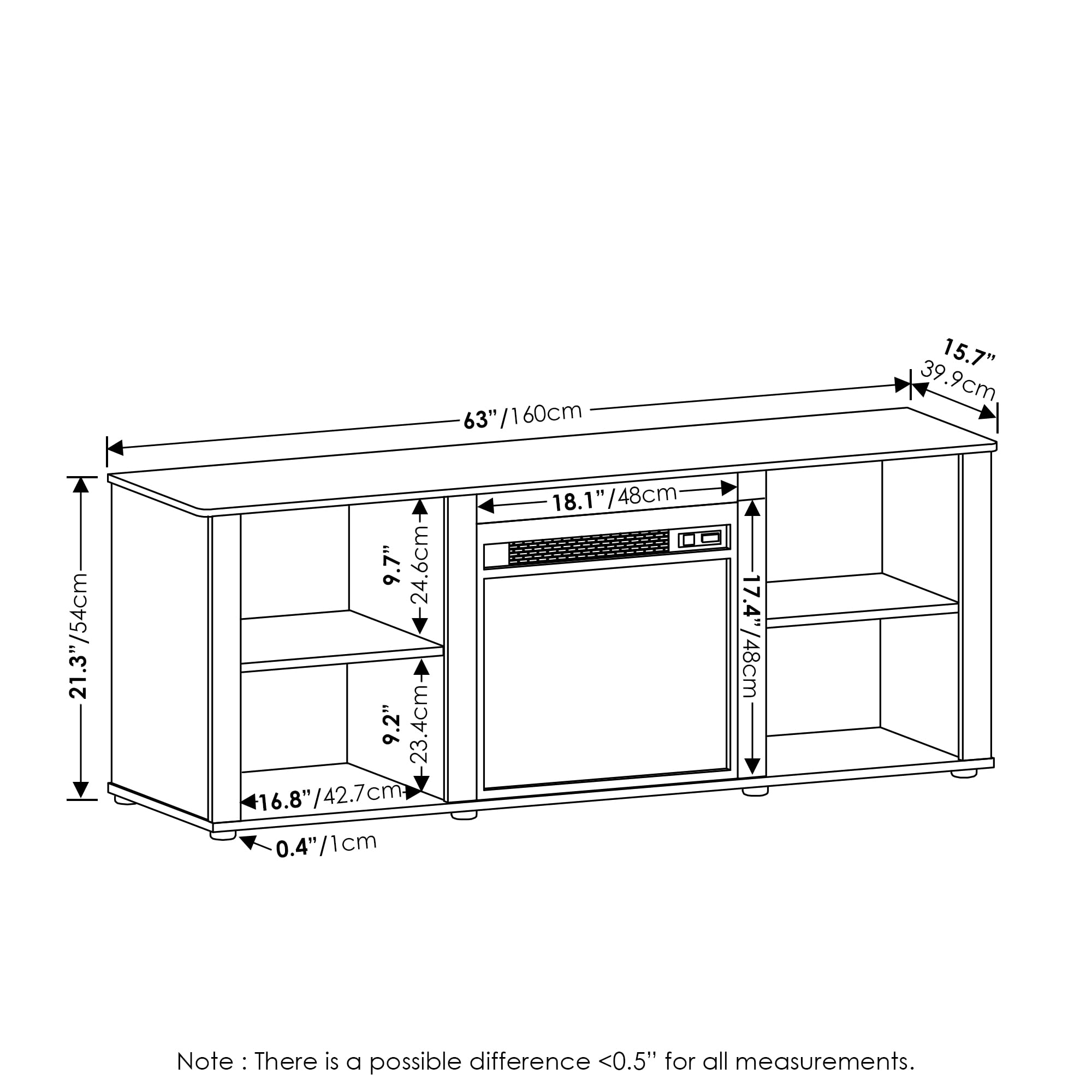 Furinno Classic 70 Inch TV Stand with Fireplace, Americano
