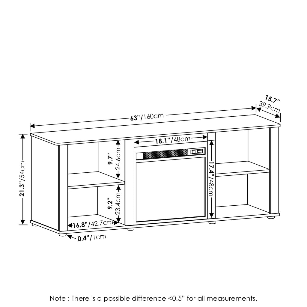 Furinno Classic 70 Inch TV Stand with Fireplace, French Oak Grey