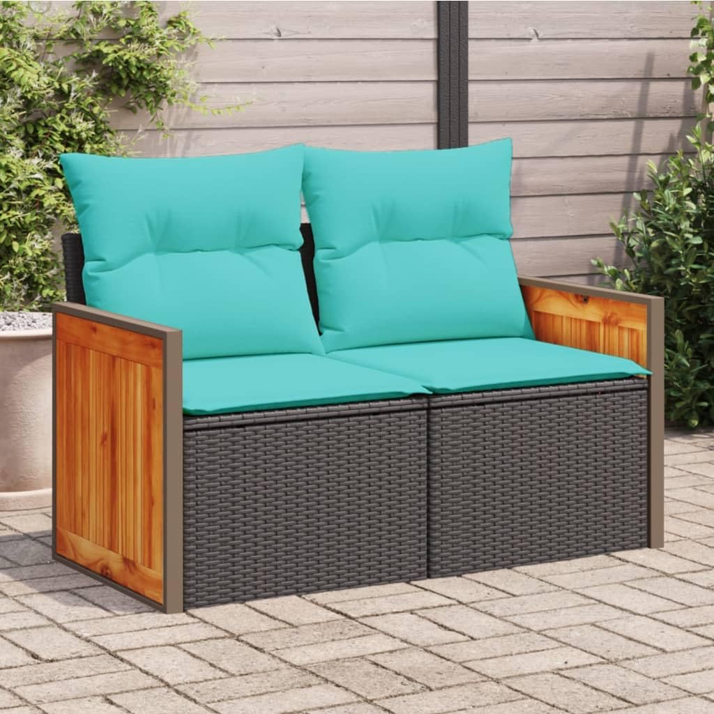 vidaXL Patio Sofa/Outdoor Loveseat 2-Seater Black Poly Rattan with Cushions - Comfortable, Durable Garden Seating with Storage