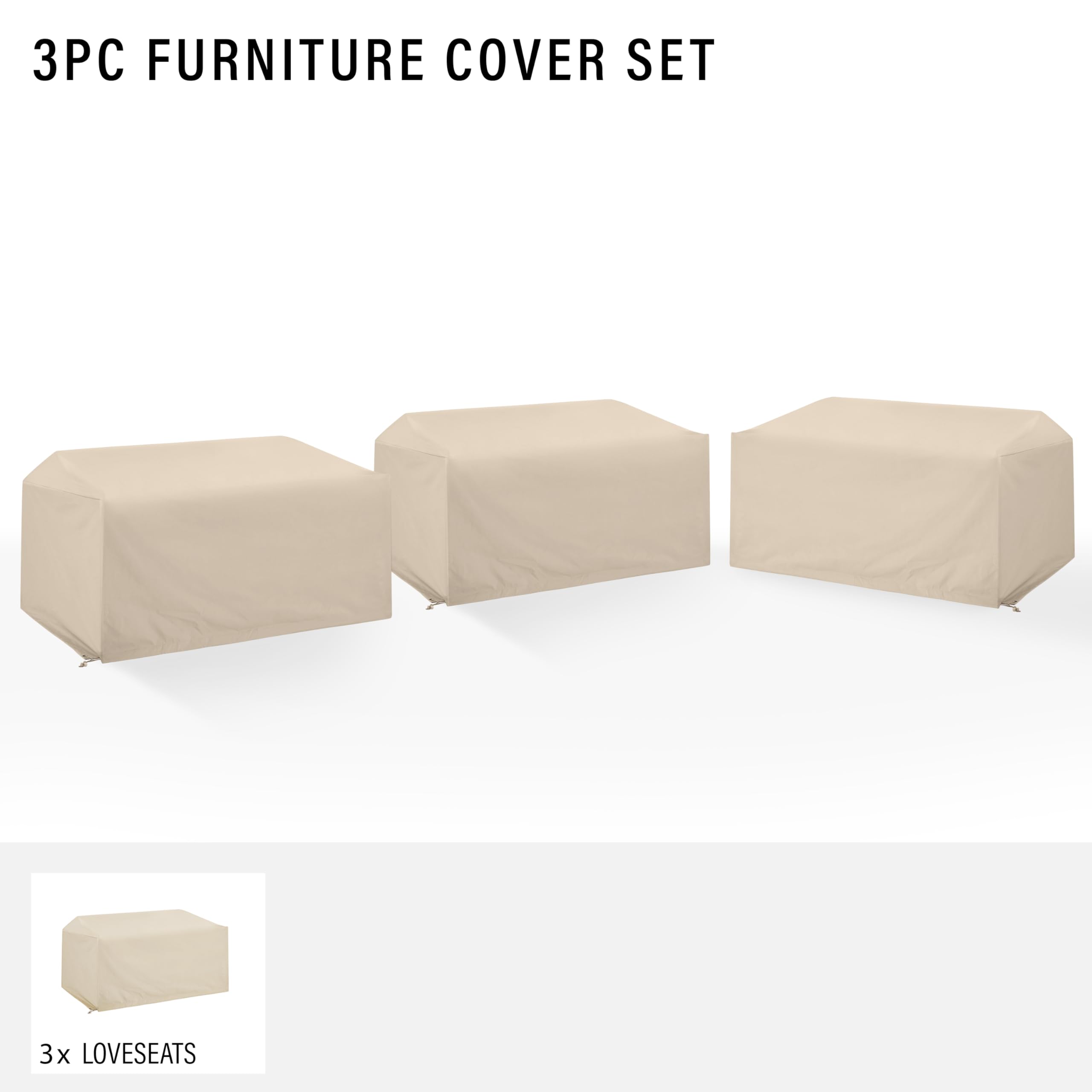 Crosley Furniture Patio Furniture Covers, Waterproof 3-Piece Outdoor Sectional Loveseat Cover Set, Tan
