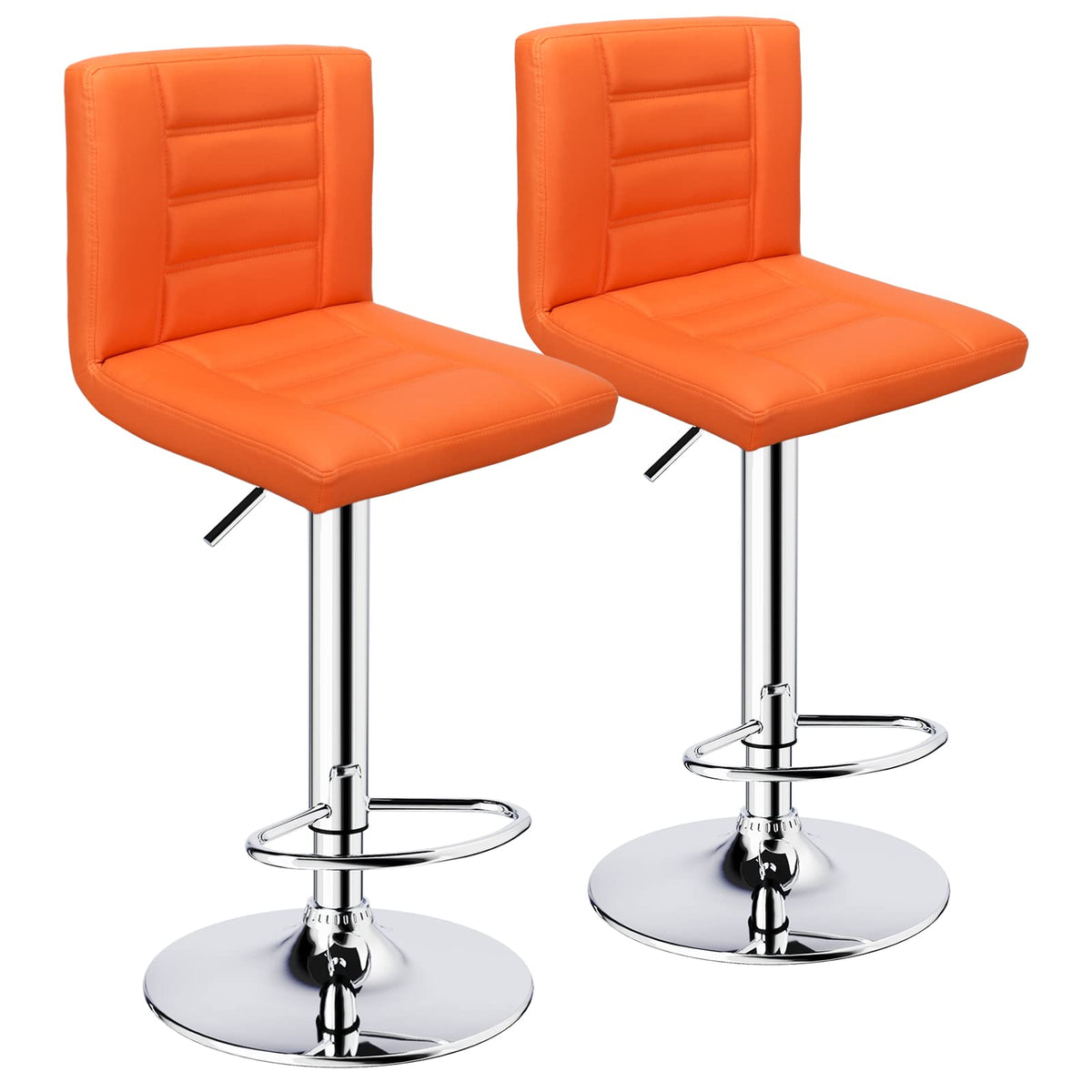 Leopard Bar Stools Set Of 2, Modern Adjustable Bar Stool With Back, Straight Line Swivel Barstool - Orange