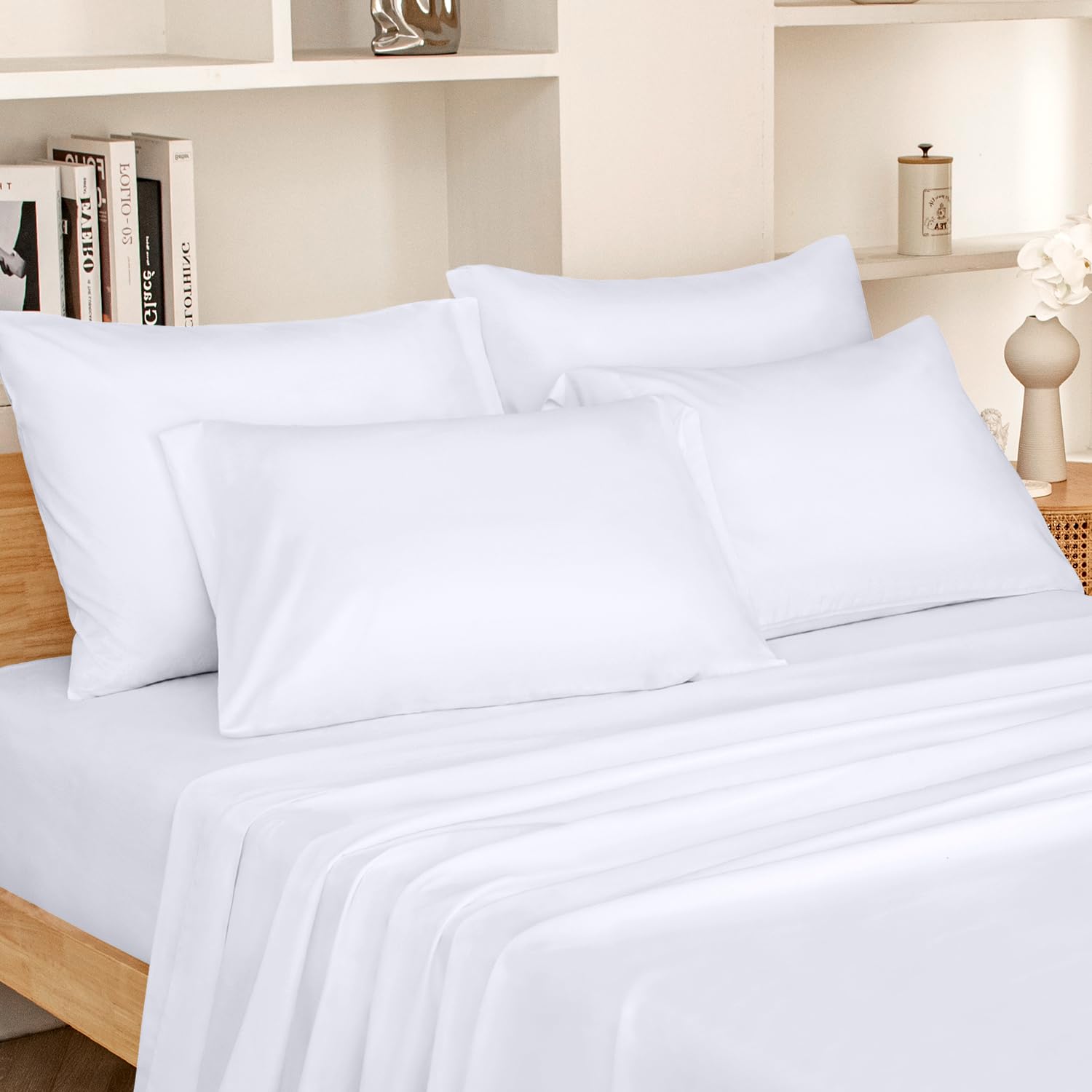 Homeideas Queen Size Bed Sheets - 6 Piece Set (White) - Extra Soft Brushed Microfiber 1800 Bedding Sheets, Deep Pocket, Wrinkle & Fade Free