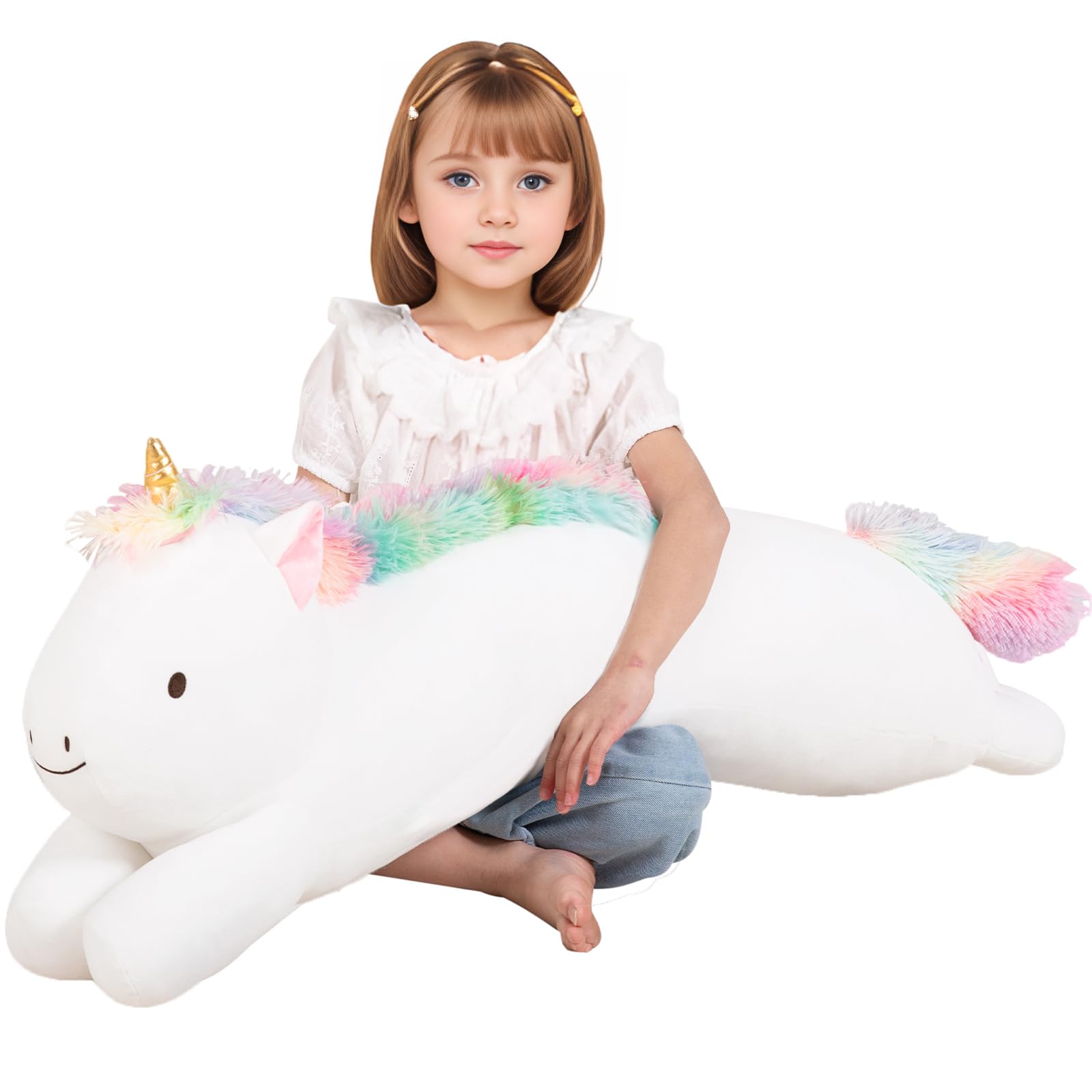 Mmguai 40Inch Giant Unicorn Stuffed Long Pillow Plush Toy, Soft Rainbow Horse Large Stuffed Animals, Squffy Sleeping Unicorn Plu