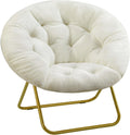 YSSOA Saucer Chair, Comfy Faux Fur Chair for Bedroom, Saucer Chairs for Adults, Teens, Round Shaped Moon Chair with Foldable Met