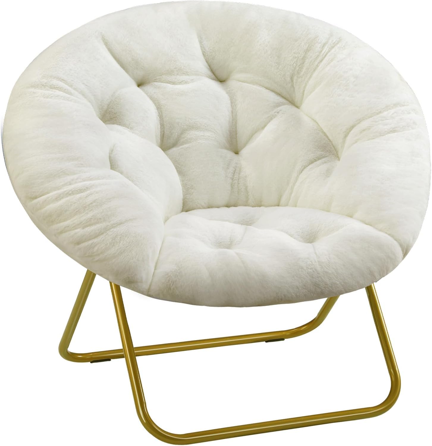 YSSOA Saucer Chair, Comfy Faux Fur Chair for Bedroom, Saucer Chairs for Adults, Teens, Round Shaped Moon Chair with Foldable Met