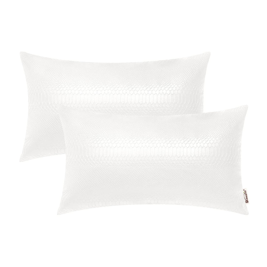 BRAWARM White Leather Throw Pillows 12 X 20 Inches, Snake Leather Pillow Covers Pack of 2, Faux Leather Decorative Lumbar Pillow