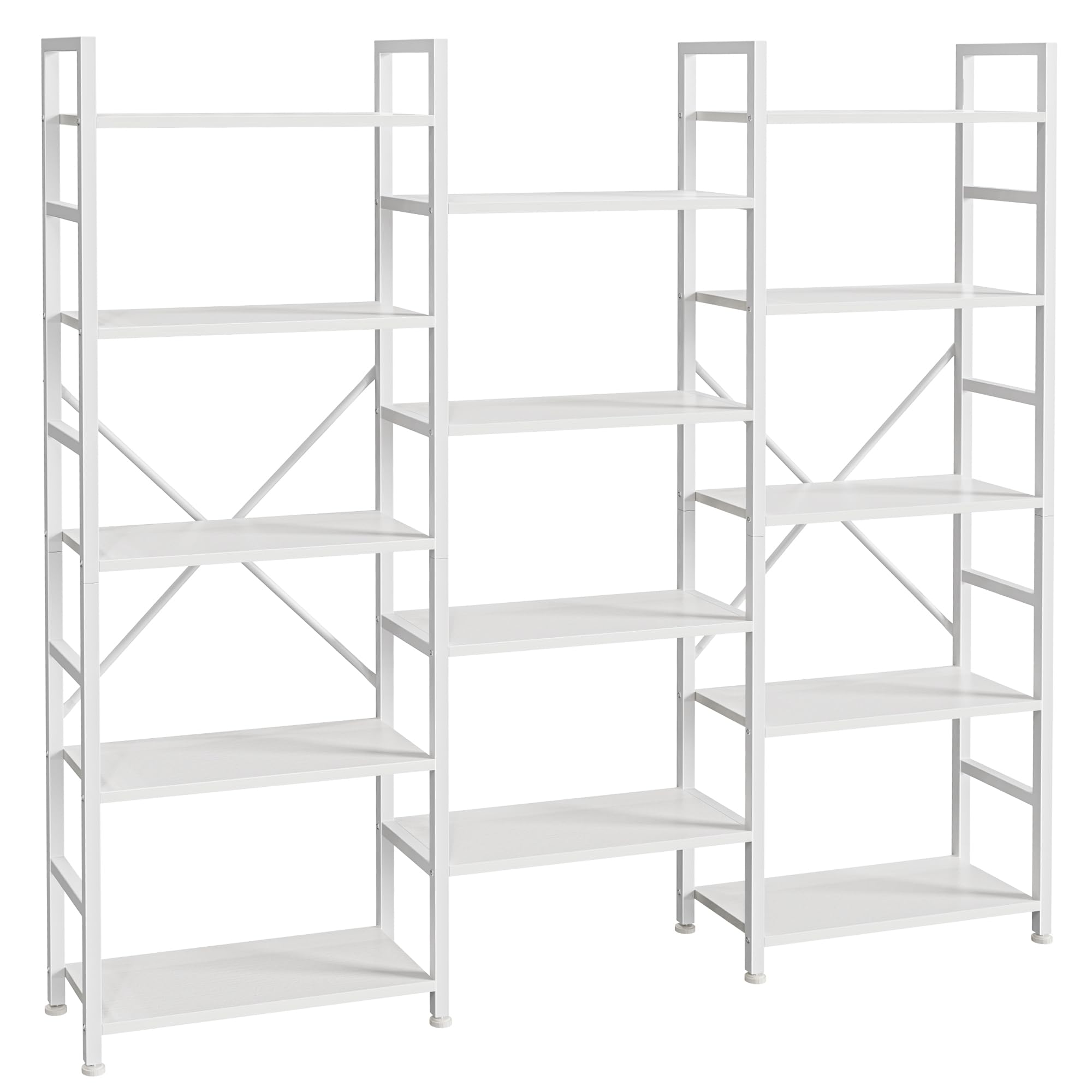 Superjare Triple 5 Tier Bookshelf, Bookcase With 14 Open Display Shelves, Wide Book Shelf Book Case For Home & Office, White