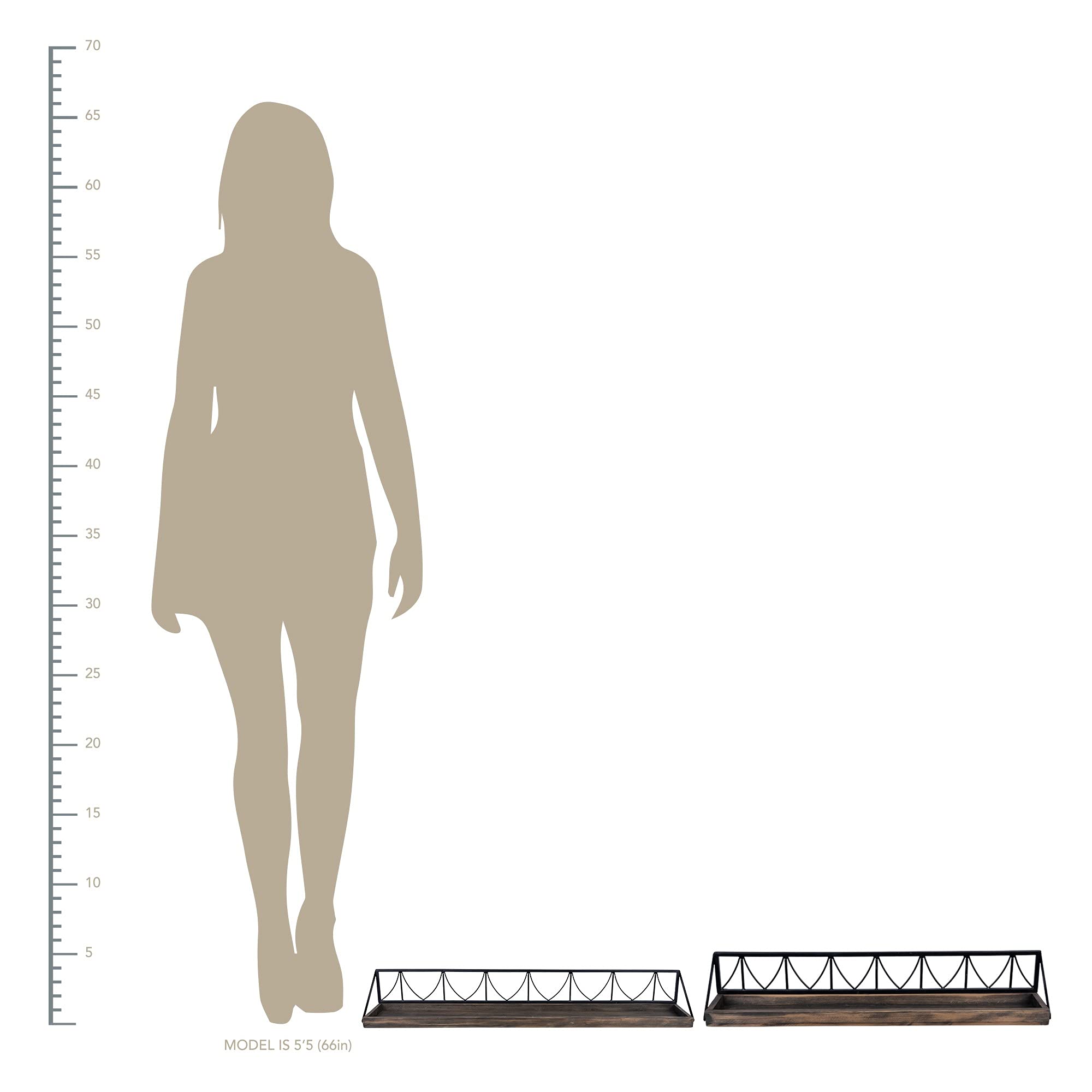 HomeRoots Multi 60% Wood 40% Metal Set of Two Wooden Wire Mesh Floating Wall Shelves