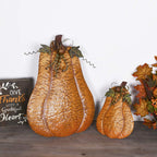 Attraction Design Metal Fall Pumpkin Decor Set Of 2, Indoor Outdoor Standing Flat Pumpkin Decoration For Autumn Harvest Thanksgi