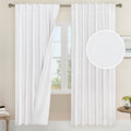 Lamit White 100% Blackout Linen Curtains, 72 Inches Linen Textured Living Room Farmhouse Curtains Full Room Darkening Back Tab A