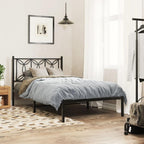vidaXL Metal Bed Frame with Headboard - Single Size 39.4"x78.7" - Black Steel Bed Frame with Extra Storage - Sturdy and Durable with Breathable Slats for Bedroom