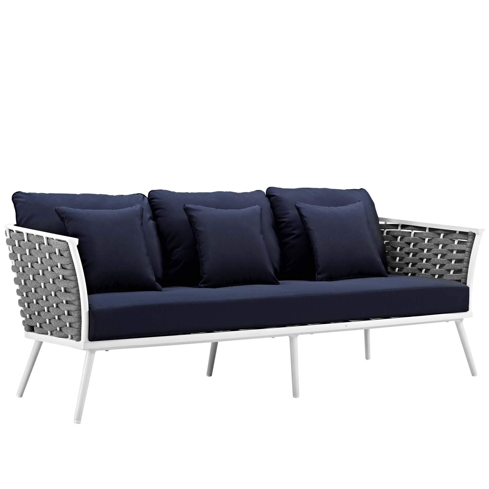 Modway Stance Outdoor Patio Contemporary Modern Woven Rope Sofa In White Navy