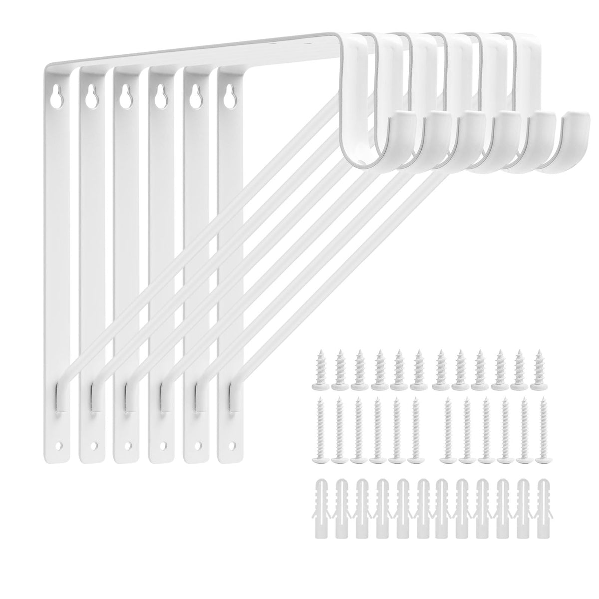 6 Pack Closet Rod Bracket 11 x 11 Inch, Heavy Duty Closet Shelf & Rod Brackets with Rod Support, Wall Mount Closet Shelf Bracket