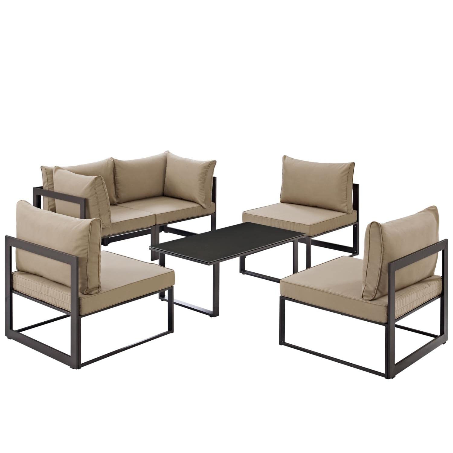 Modway Fortuna 6 Piece Outdoor Patio Sectional Sofa Set in Brown Mocha