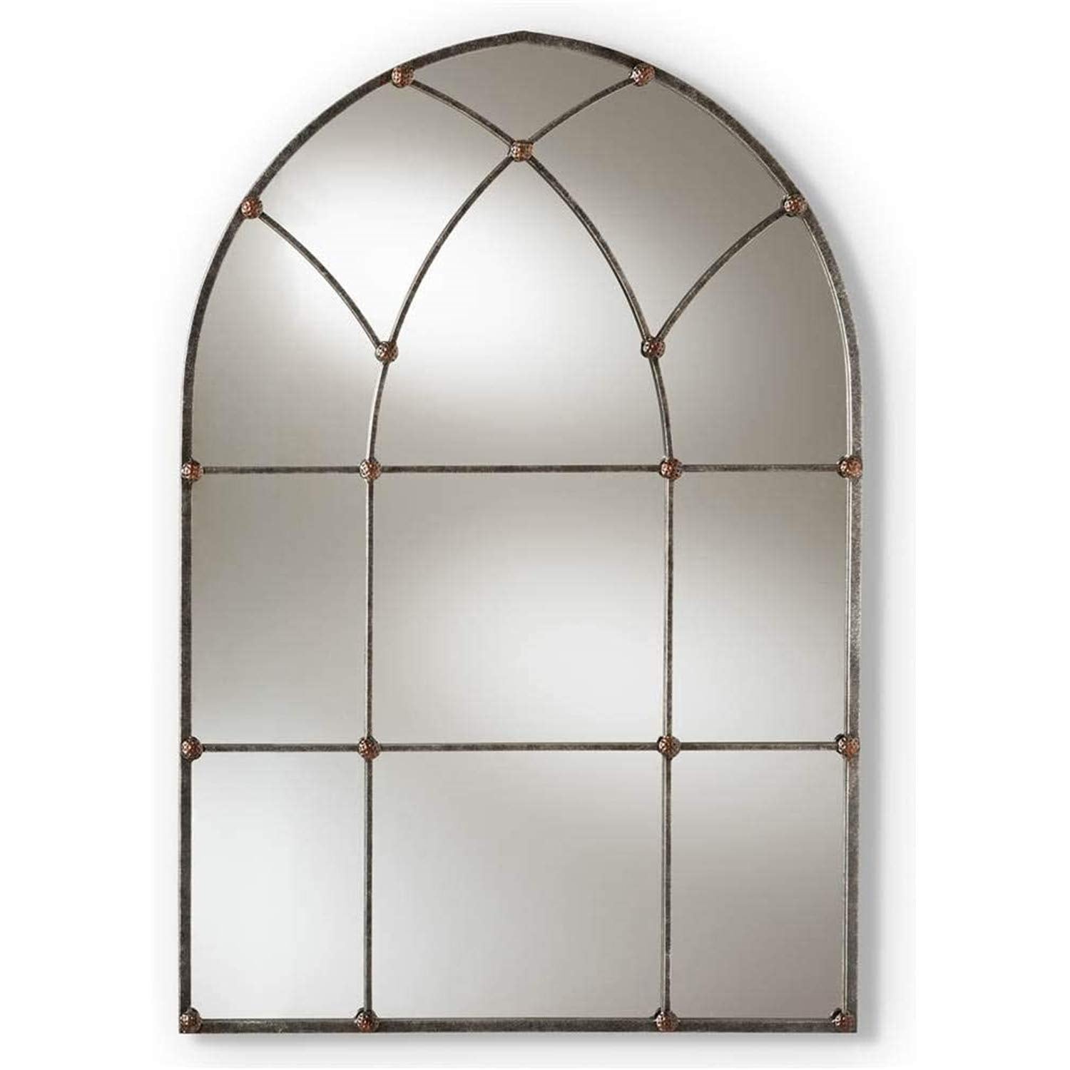 Baxton Studio Tova Vintage Farmhouse Antique Silver Finished Arched Window Accent Wall Mirror