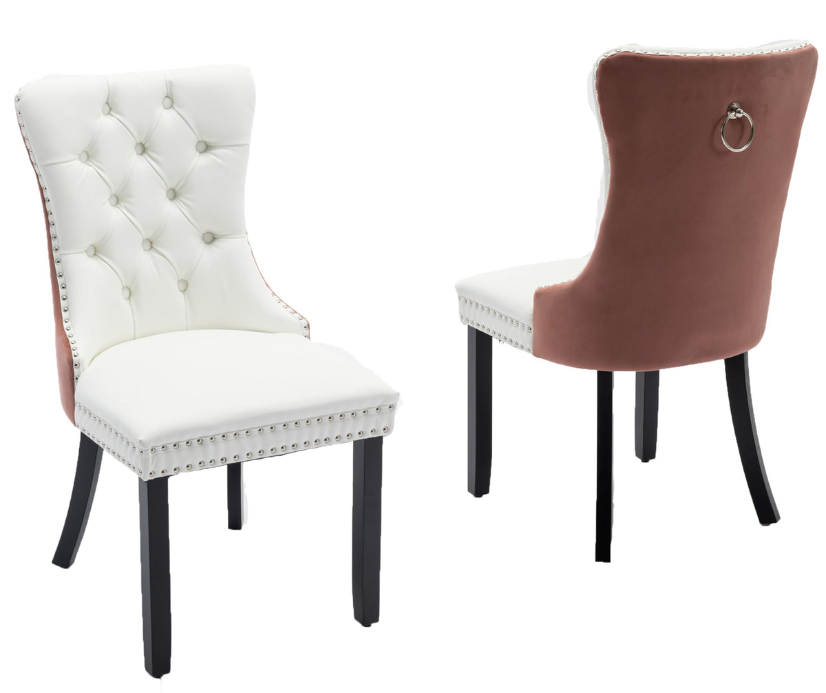 Lktart Dining Chairs Set Of 2 Pu Upholstered Tufted Back With Nailhead Trim And Back Ring Pull Solid Wood Legs For Kitchen Bedro