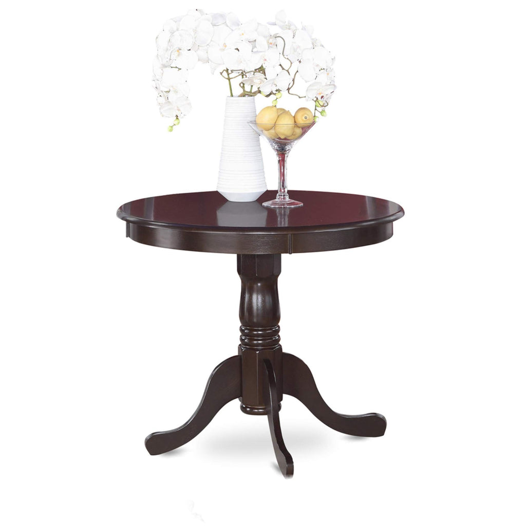 East West Furniture Antique 5 Piece Kitchen Set for 4 Includes a Round Dining Room Table with Pedestal and 4 Solid Wood Seat Chairs, 36x36 Inch, Cappuccino