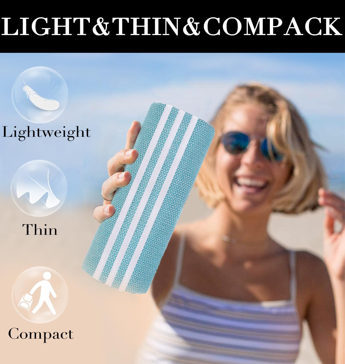 2 Packs Cotton Turkish Beach Towels Swim Towel Compact Oversized Sand Free Quick Dry Thin Luxury Best Organic Linen Toallas De P