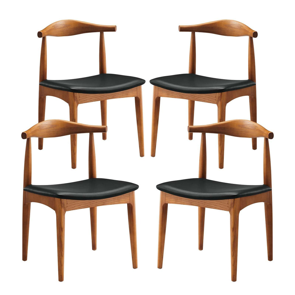 Modway Tracy Mid-Century Modern Wood and Faux Leather Upholstered Four Dining Chairs in Black