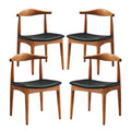 Modway Tracy Mid-Century Modern Wood and Faux Leather Upholstered Four Dining Chairs in Black