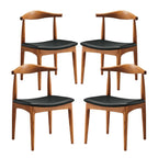 Modway Tracy Mid-Century Modern Wood and Faux Leather Upholstered Four Dining Chairs in Black