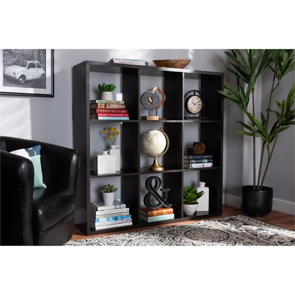 Baxton Studio Janne Modern and Contemporary Dark Brown Finished 9-Cube Multipurpose Storage Shelf