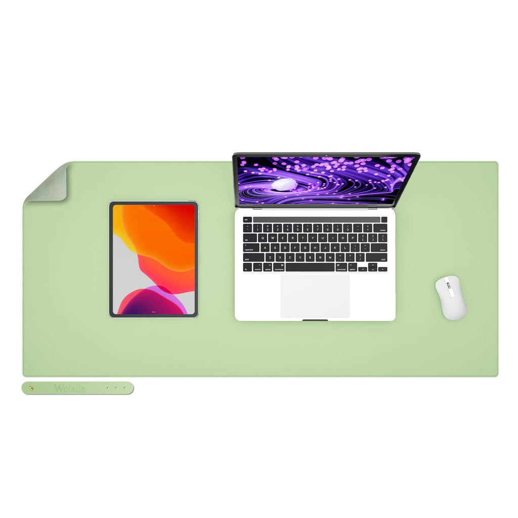 Wolaile Pu Leather Desk Pad,36X17 In Large Computer Desk Mat,Waterproof Non-Slip Desk Blotter Protector,Light Green Big Keyboard