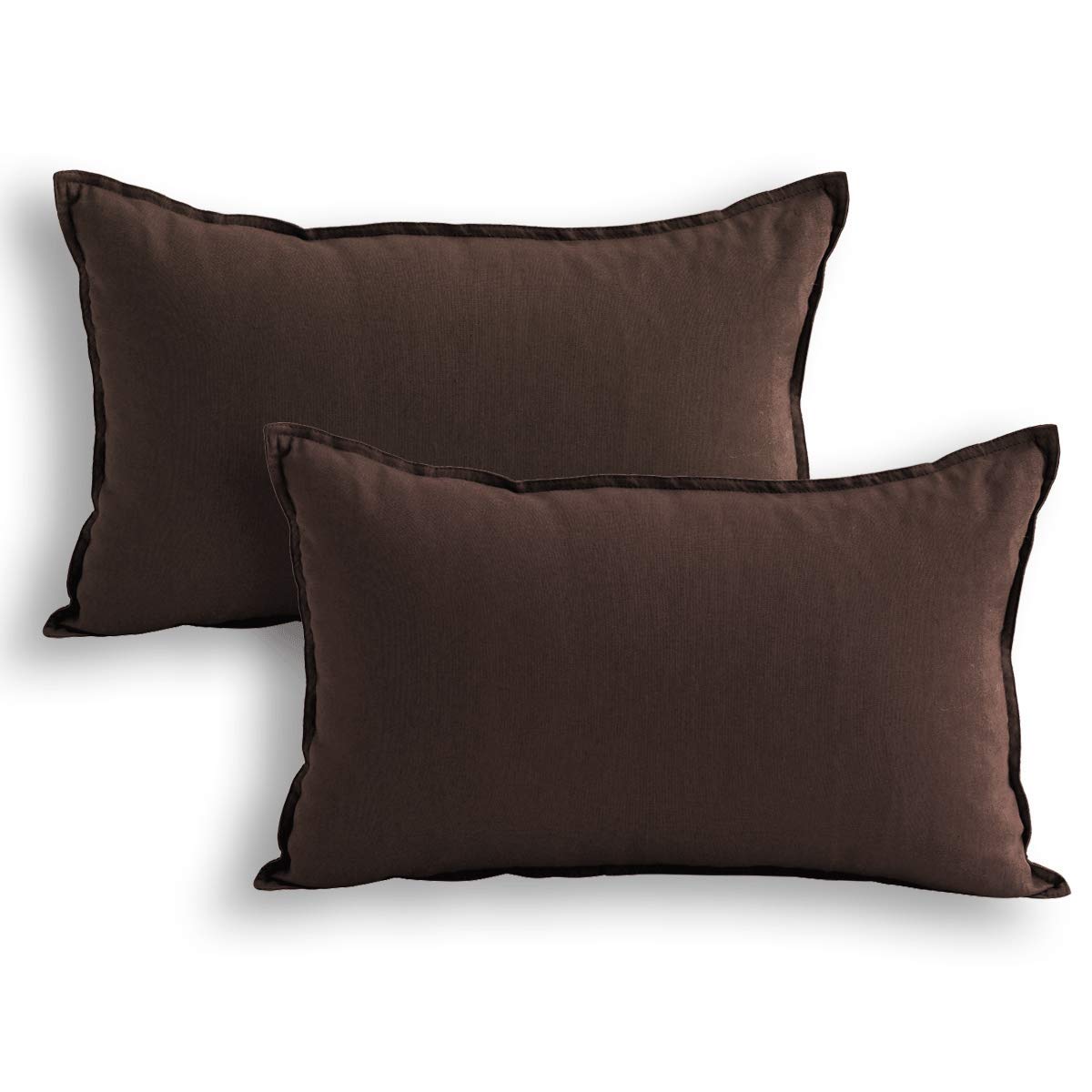 Jeanerlor 2 Pcs 12'X20' Cotton Linen Decorative Brown Lumbar Throw Pillow Case Waist Cushion Cover With Twin Needles Stitch On