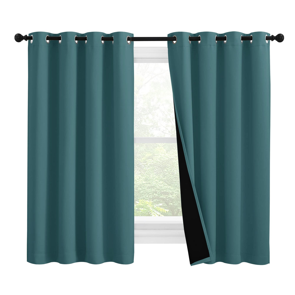 Nicetown 100% Blackout Curtains With Black Liners, Thermal Insulated 2-Layer Lined Drapes, Room Warming Small Window Draperies F