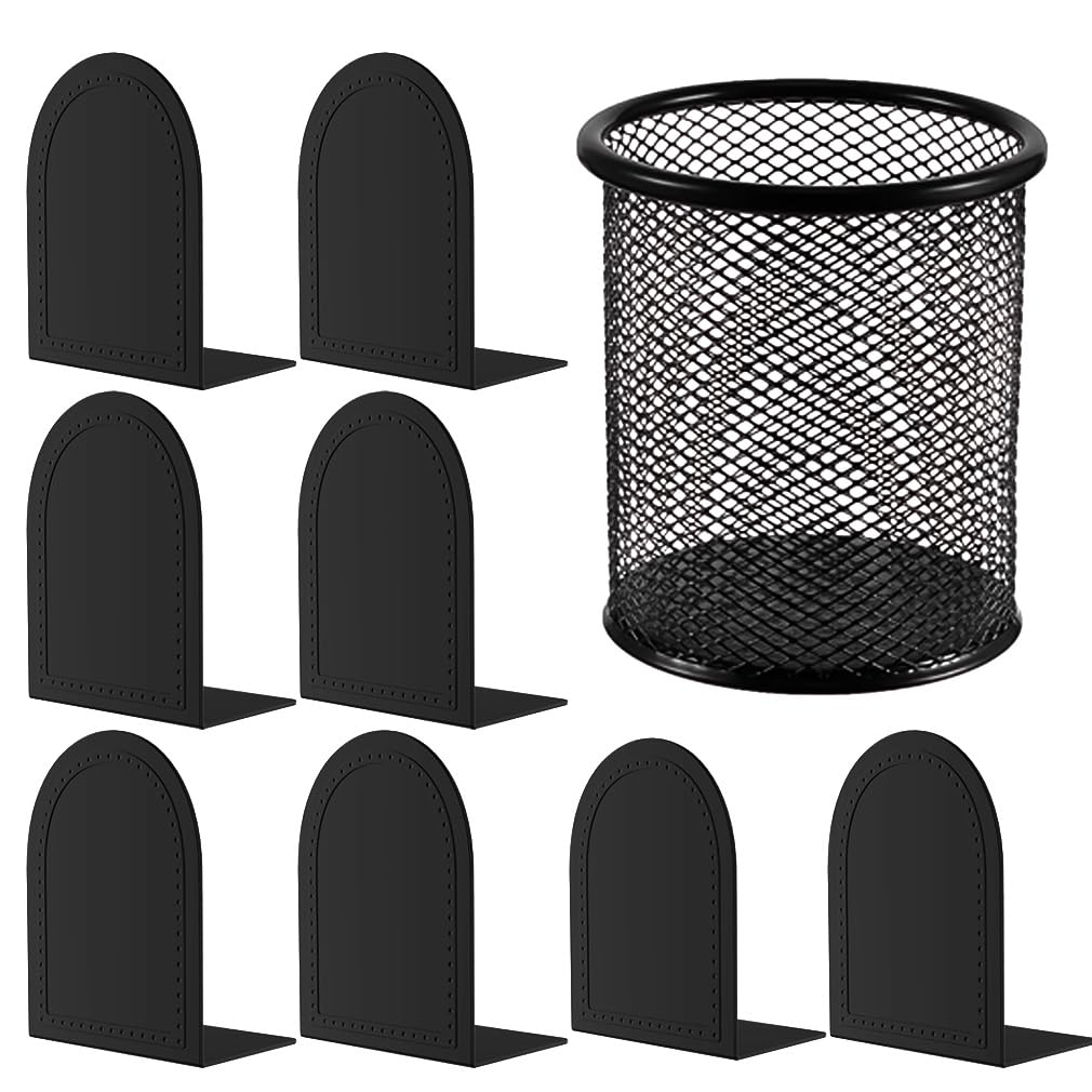 Bookends-Heavy Duty Bookends Metal Book Ends Universal Economy Bookends (Black, 4 Pair)