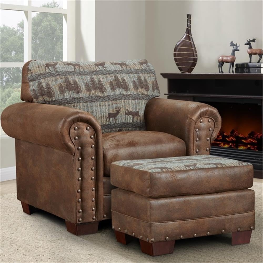 American Furniture Classics Model 8501-90 Deer Teal Tapestry Lodge Arm Chair