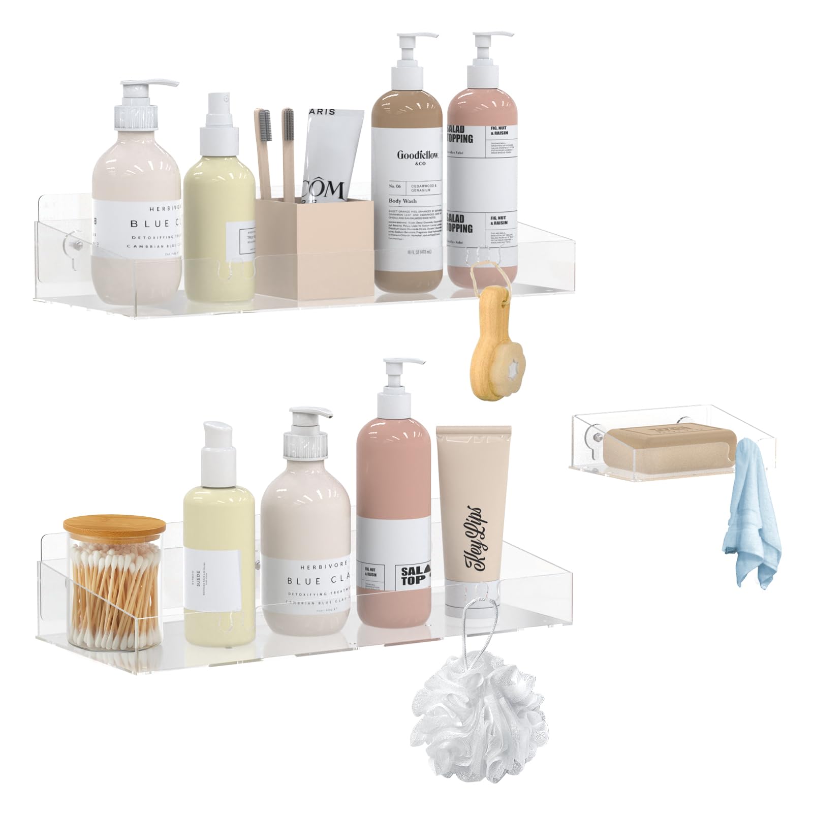 Durmmur Acrylic Shower Caddy with Soap Dish, 3Pack Clear Adhesive Bathroom Shower Shelves Organizer, Transparent Floating Shelf 