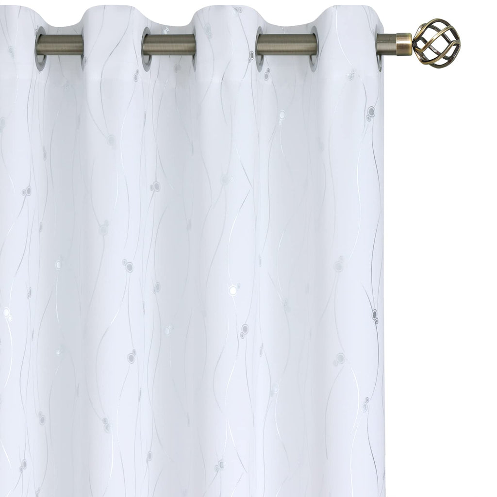 Bgment Room Darkening Curtains 54 Inches Long, Grommet Thermal Insulated Blackout Curtains With Wave Line And Dots Printed For Bedroom, 2 Panels, Each 52 X 54 Inch, Pure White