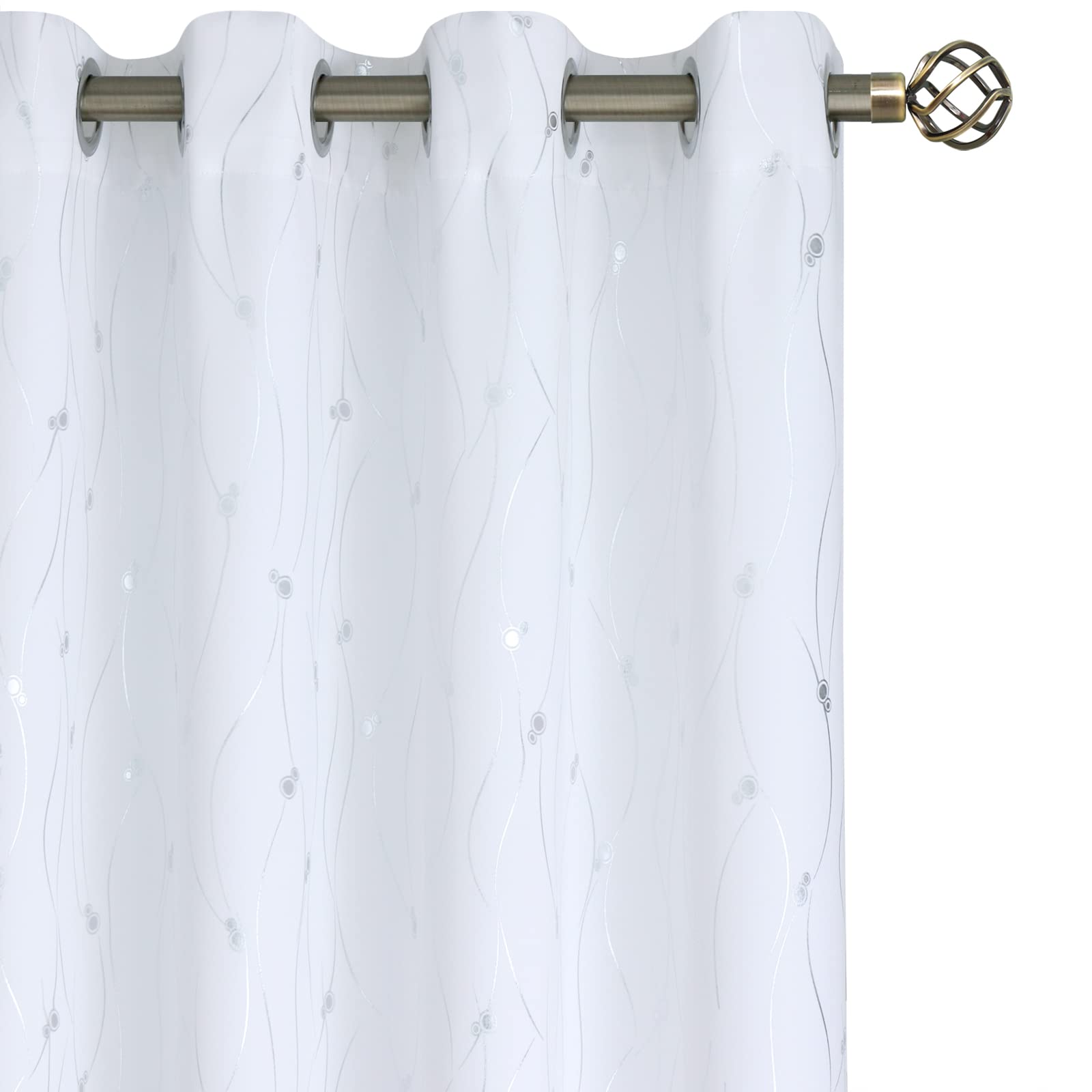 Bgment Room Darkening Curtains 54 Inches Long, Grommet Thermal Insulated Blackout Curtains With Wave Line And Dots Printed For Bedroom, 2 Panels, Each 52 X 54 Inch, Pure White