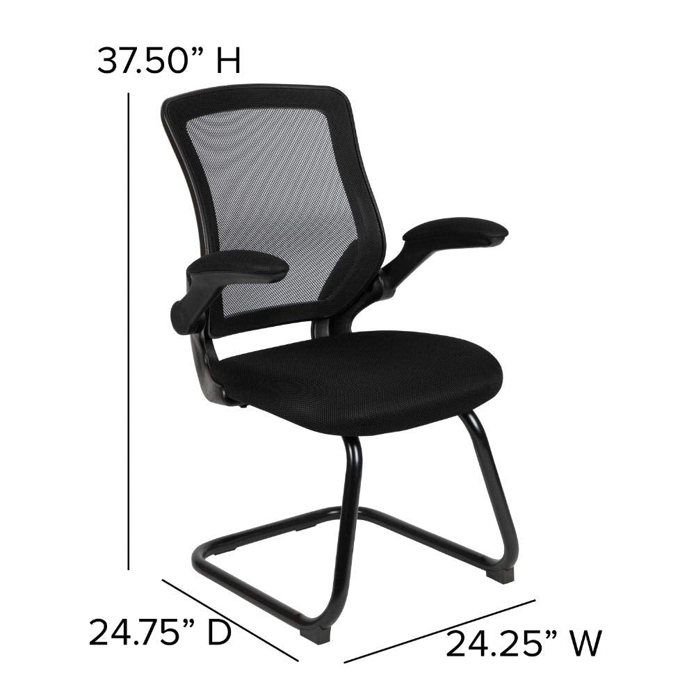 Flash Furniture Kale Black Mesh Sled Base Side Reception Chair With Flip-Up Arms