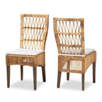 Baxton Studio Sullivan Modern Natural Brown Rattan 2-Piece Dining Chair Set