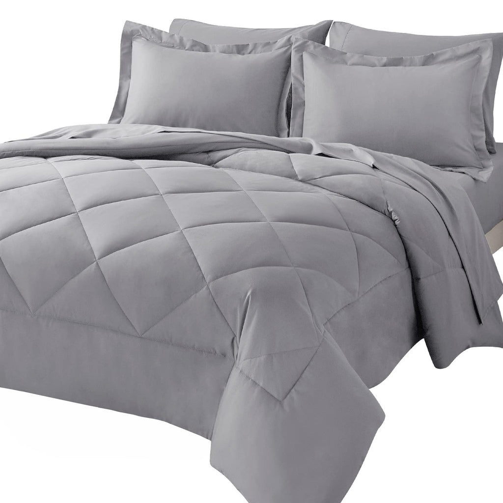 Cozylux Queen Bed In A Bag 7-Pieces Comforter Set With Sheets Light Grey All Season Bedding Sets With Comforter, Pillow Shams, F