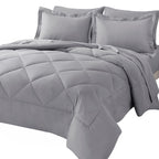 Cozylux Queen Bed In A Bag 7-Pieces Comforter Set With Sheets Light Grey All Season Bedding Sets With Comforter, Pillow Shams, F