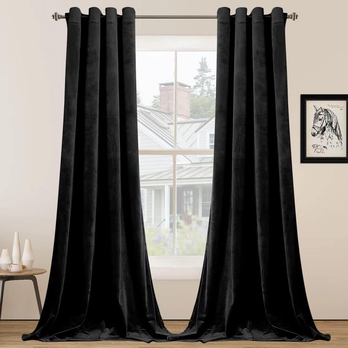 Smiletime Black 90In Long Velvet Curtains With Grommet, Thermal Insulated Super Soft Privacy Noise Reducing Light Blocking Velve