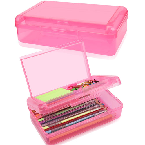 1 Pcs Pencil Box,Double Layer Large Capacity Pencil Case,Hard Pencils Case With Snap-Tight Lid, Clear Crayon Box For Office Scho