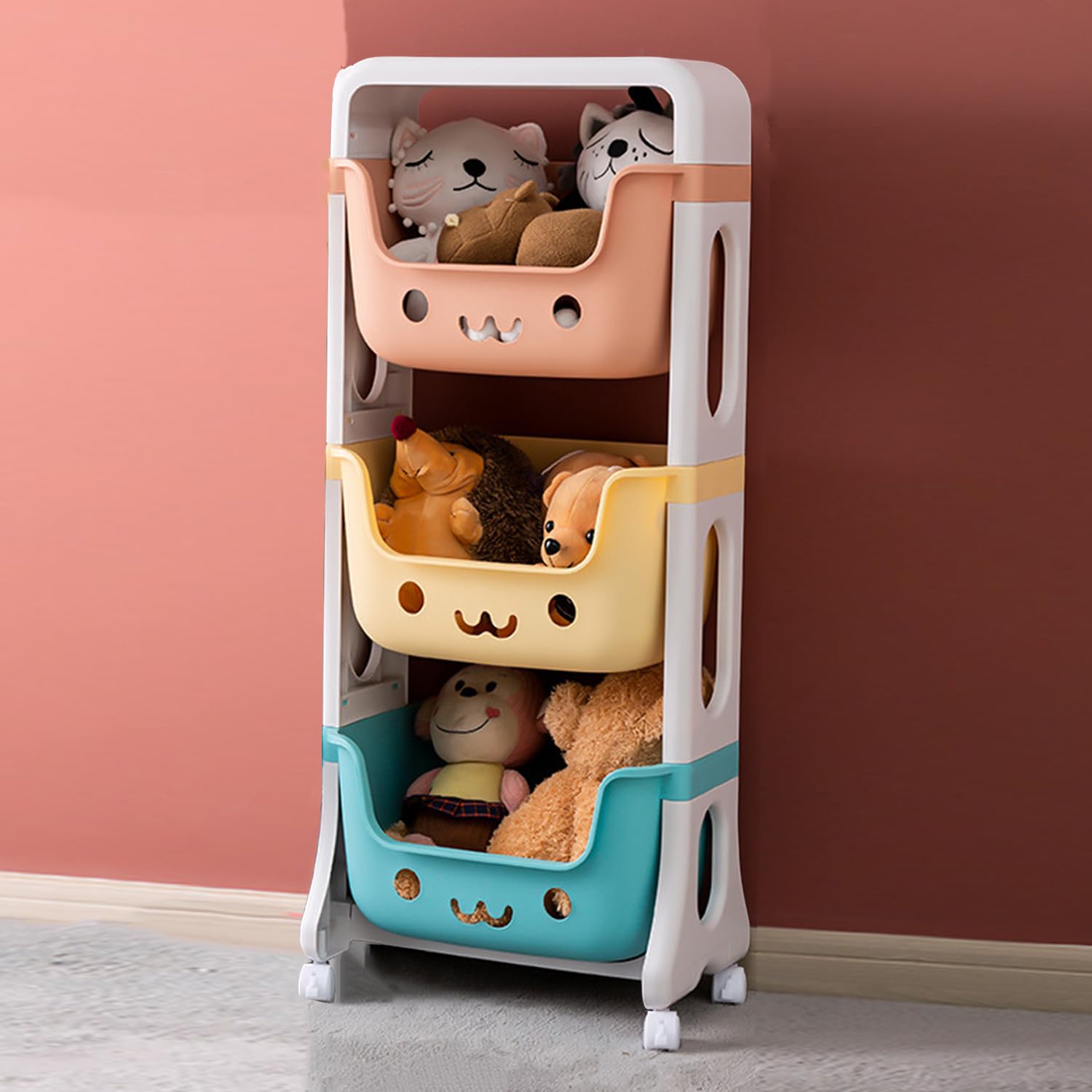 Ilworktls 3 Tier Rolling Storage Cart,Mobile Plastic Storage Baskets,Multifunctional Storage Cart With Wheels For Living Room,Be