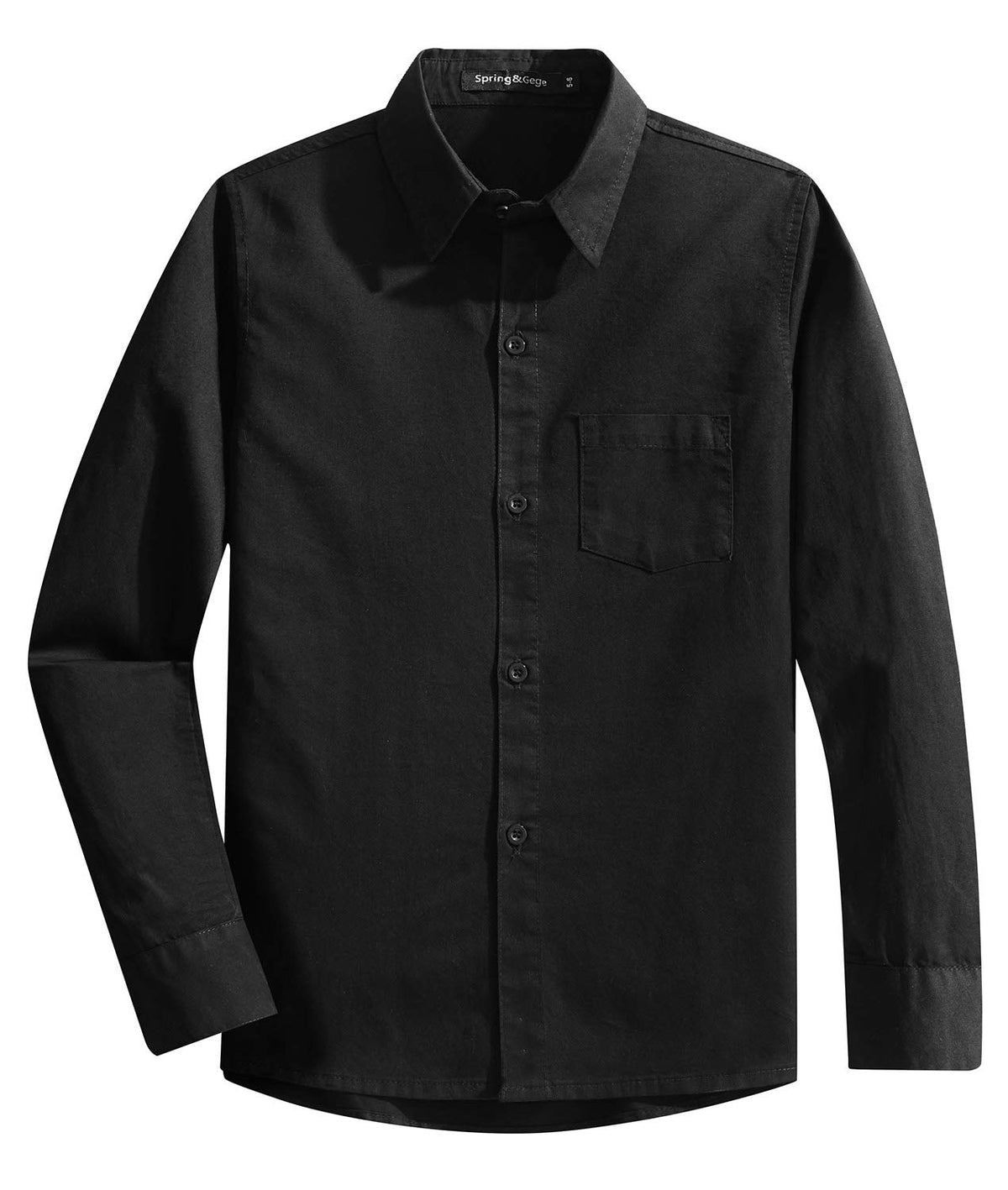 Springgege Boys Long Sleeve Dress Shirts Formal Uniform Woven Solid, Black, 11-12 Years