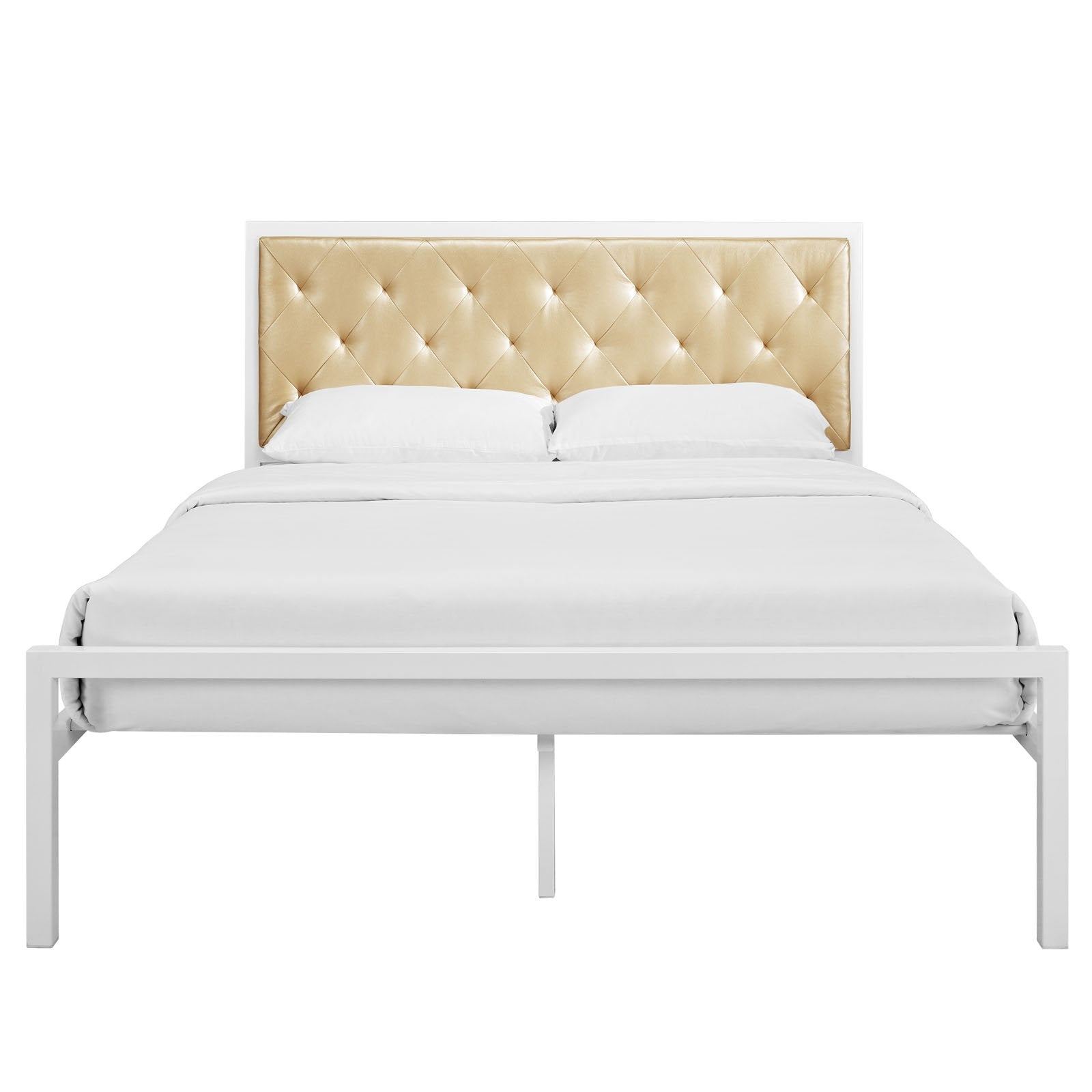 Modway Mia Queen Vinyl Bed in White Champagne